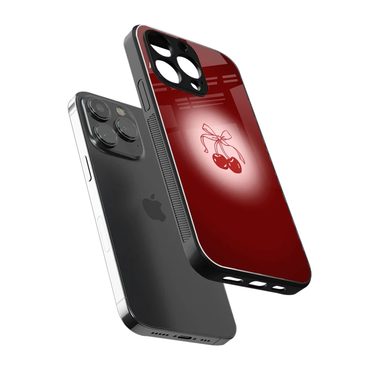 Cherry Bow sleek iphone 16 pro max cover with tempered glass back and TPU edges