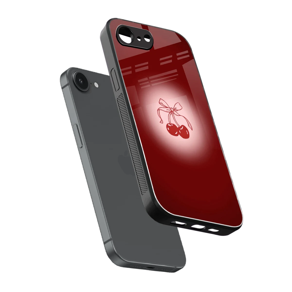 Cherry Bow sleek iphone 16e cover with tempered glass back and TPU edges