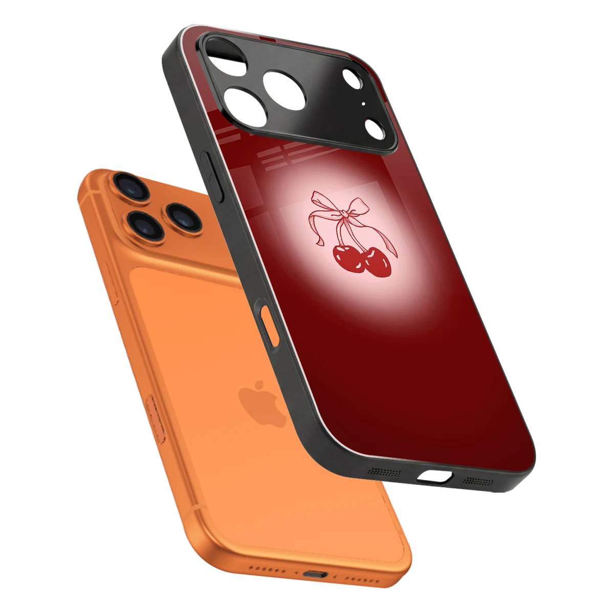 Cherry Bow sleek iphone 17 pro max cover with tempered glass back and TPU edges