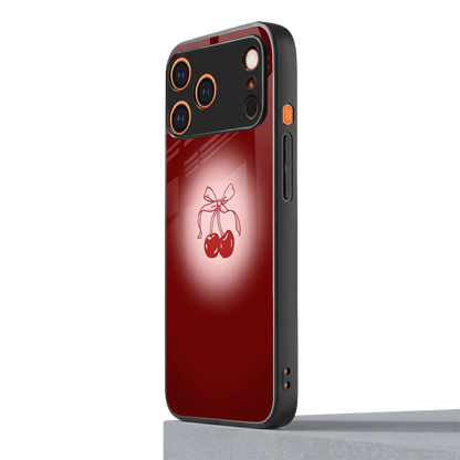 Cherry Bow iphone 17 pro max mobile cover | shockproof glass phone case