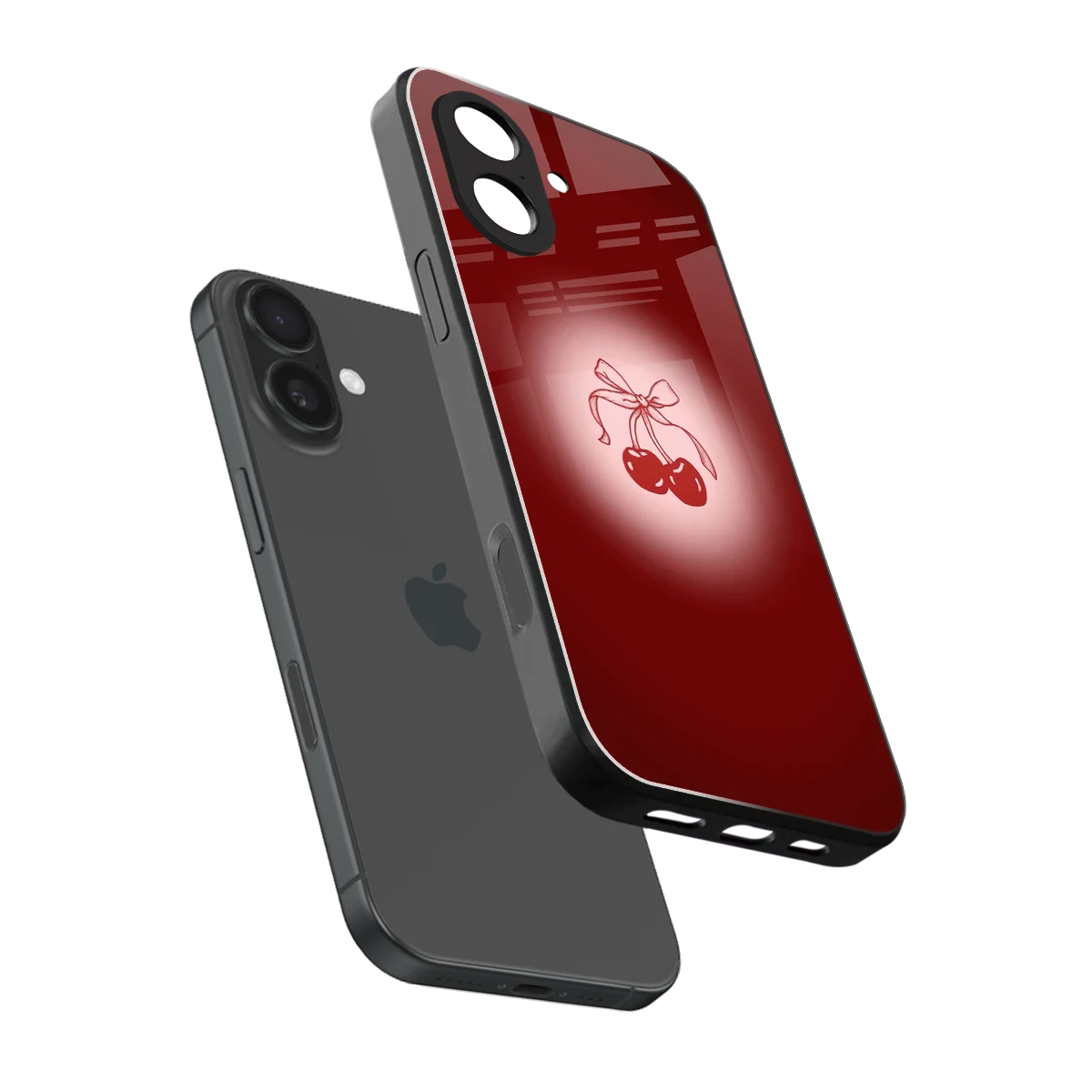 Cherry Bow sleek iphone 17 cover with tempered glass back and TPU edges