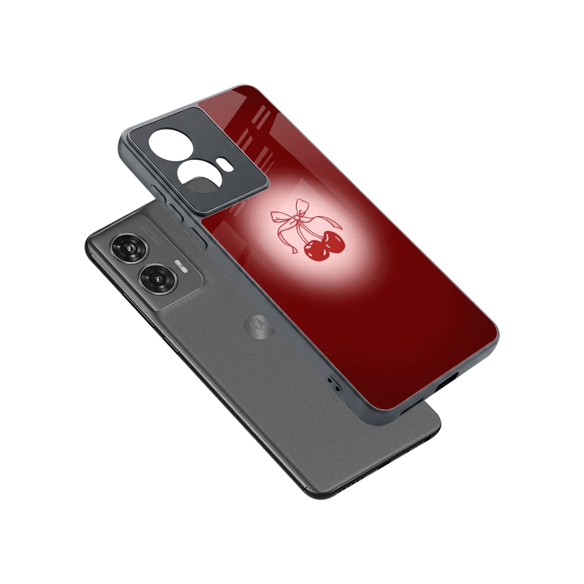 Cherry Bow sleek motorola edge 50 fusion cover with tempered glass back and TPU edges