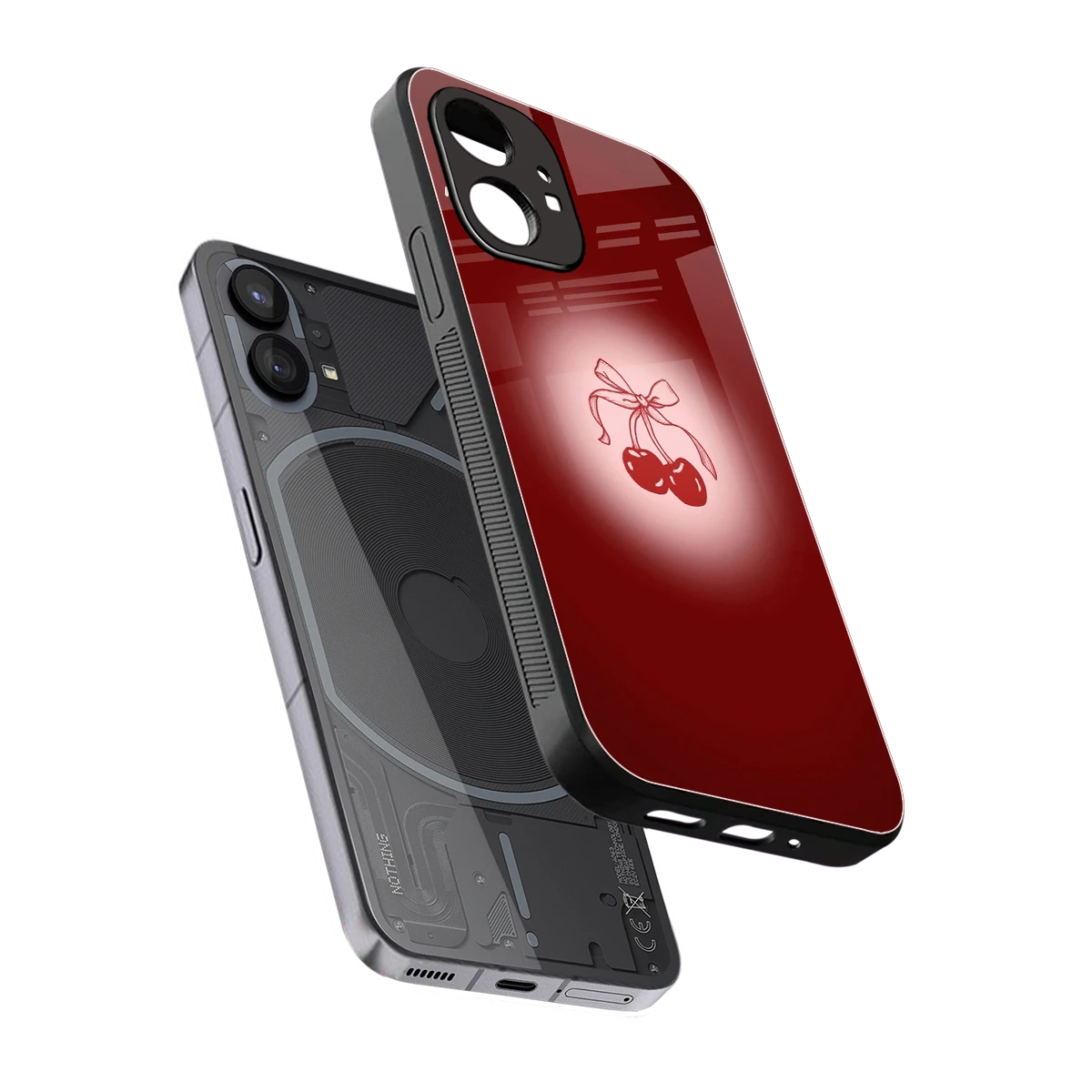 Cherry Bow sleek nothing phone 1 cover with tempered glass back and TPU edges