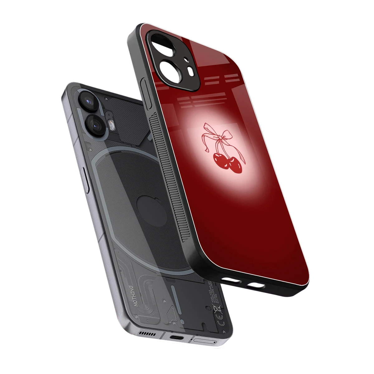 Cherry Bow sleek nothing phone 2 cover with tempered glass back and TPU edges