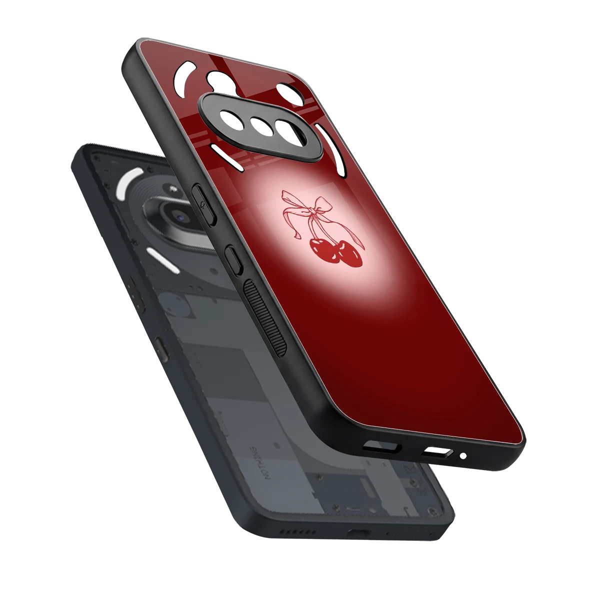Cherry Bow sleek nothing phone 3a cover with tempered glass back and TPU edges