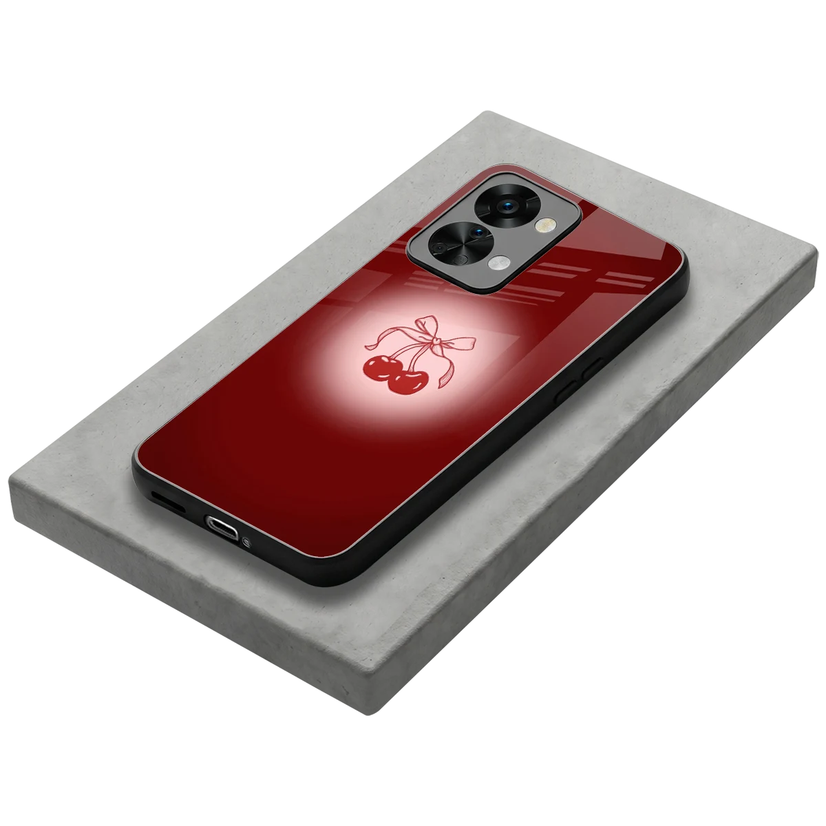Cherry Bow stylish phone case for oneplus nord 2t | glossy glass and slim fit