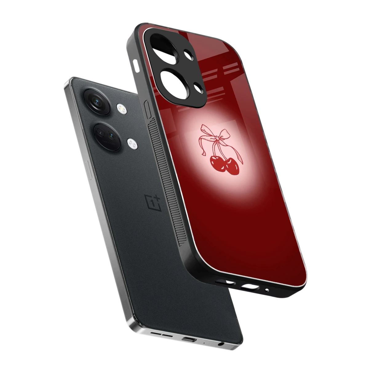Cherry Bow sleek oneplus nord 3 cover with tempered glass back and TPU edges