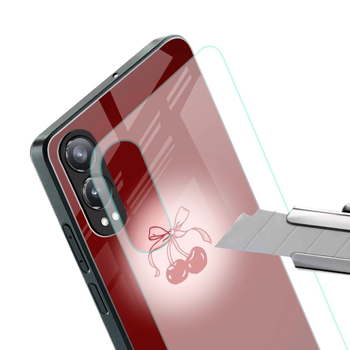 Cherry Bow stylish phone case for oneplus nord ce 4 lite | glossy glass and slim fit