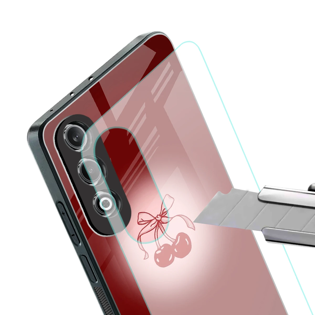 Cherry Bow stylish phone case for oneplus nord ce 4 | glossy glass and slim fit