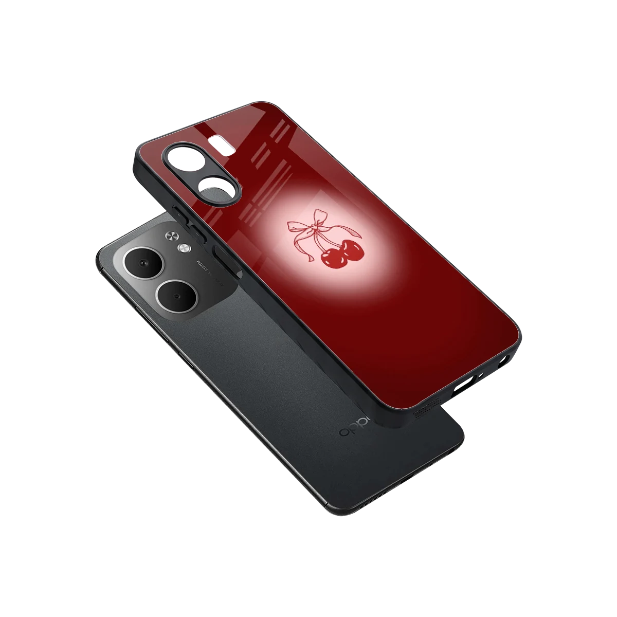 Cherry Bow sleek oppo a5x 5g cover with tempered glass back and TPU edges