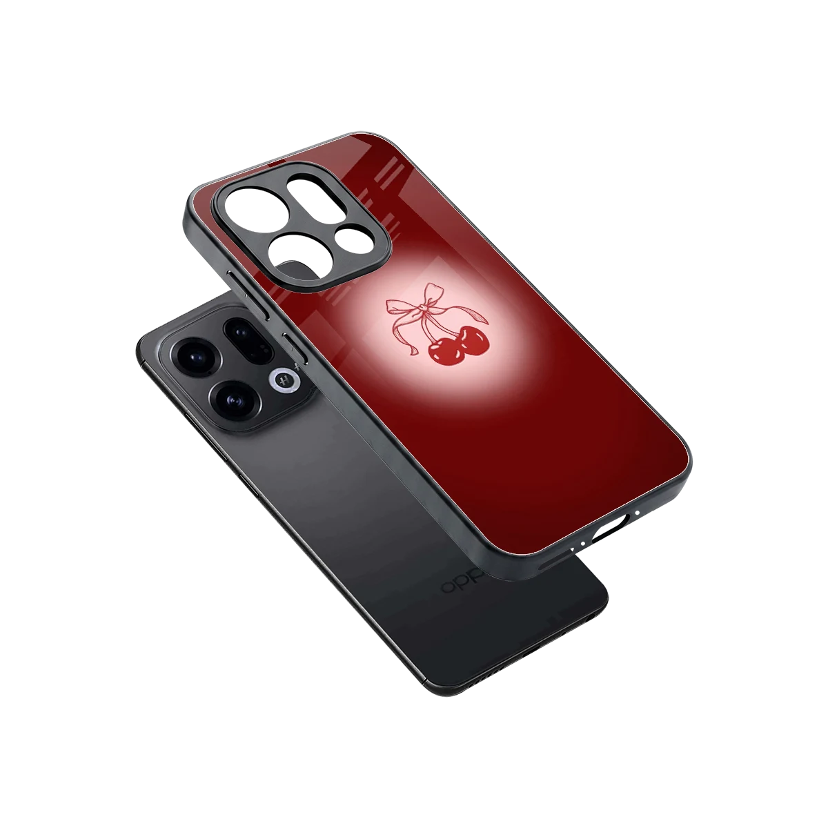 Cherry Bow sleek oppo find x9 cover with tempered glass back and TPU edges