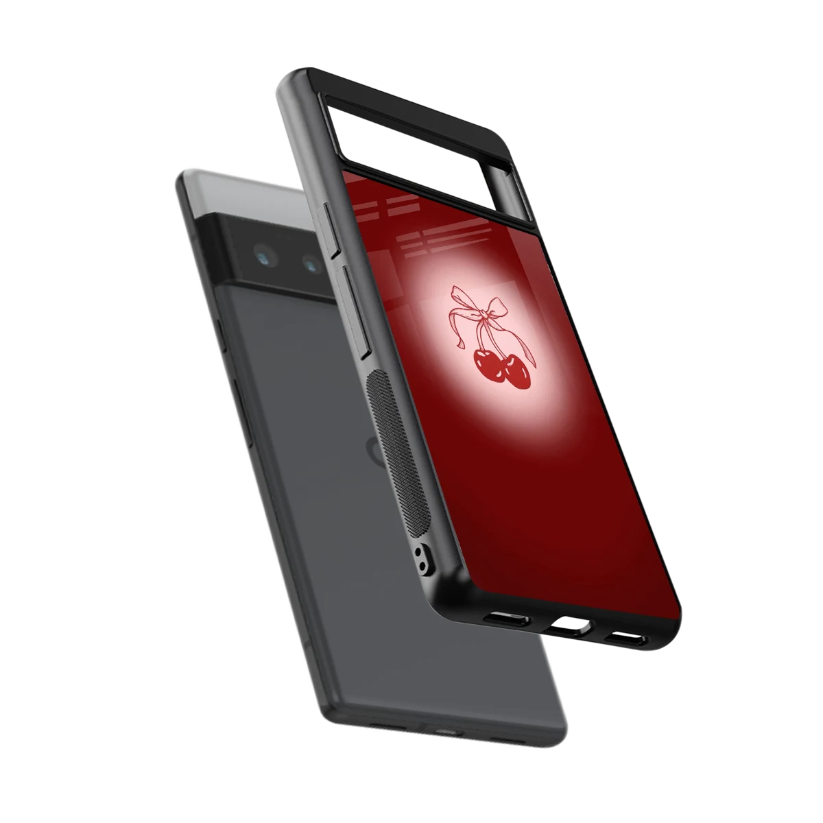Cherry Bow sleek google pixel 6 pro cover with tempered glass back and TPU edges