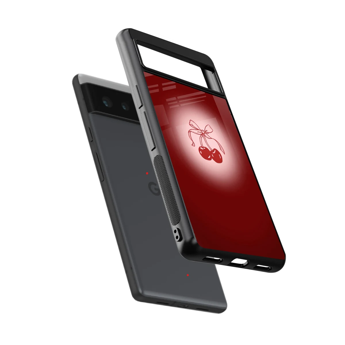 Cherry Bow sleek google pixel 6 cover with tempered glass back and TPU edges
