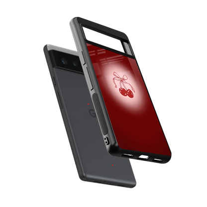 Cherry Bow sleek google pixel 6a cover with tempered glass back and TPU edges