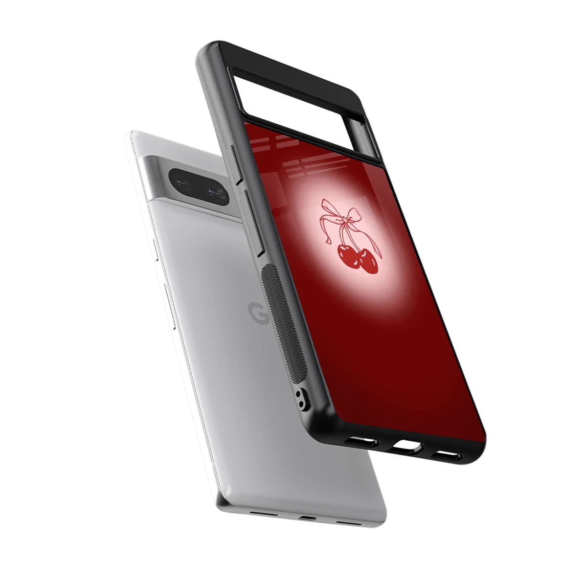 Cherry Bow sleek google pixel 7a cover with tempered glass back and TPU edges