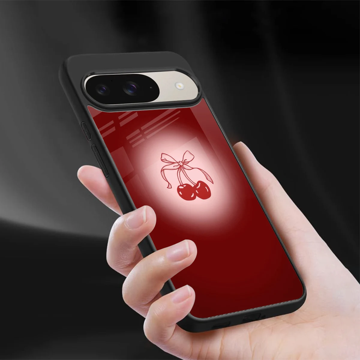 Cherry Bow sleek google pixel 9 cover with tempered glass back and TPU edges