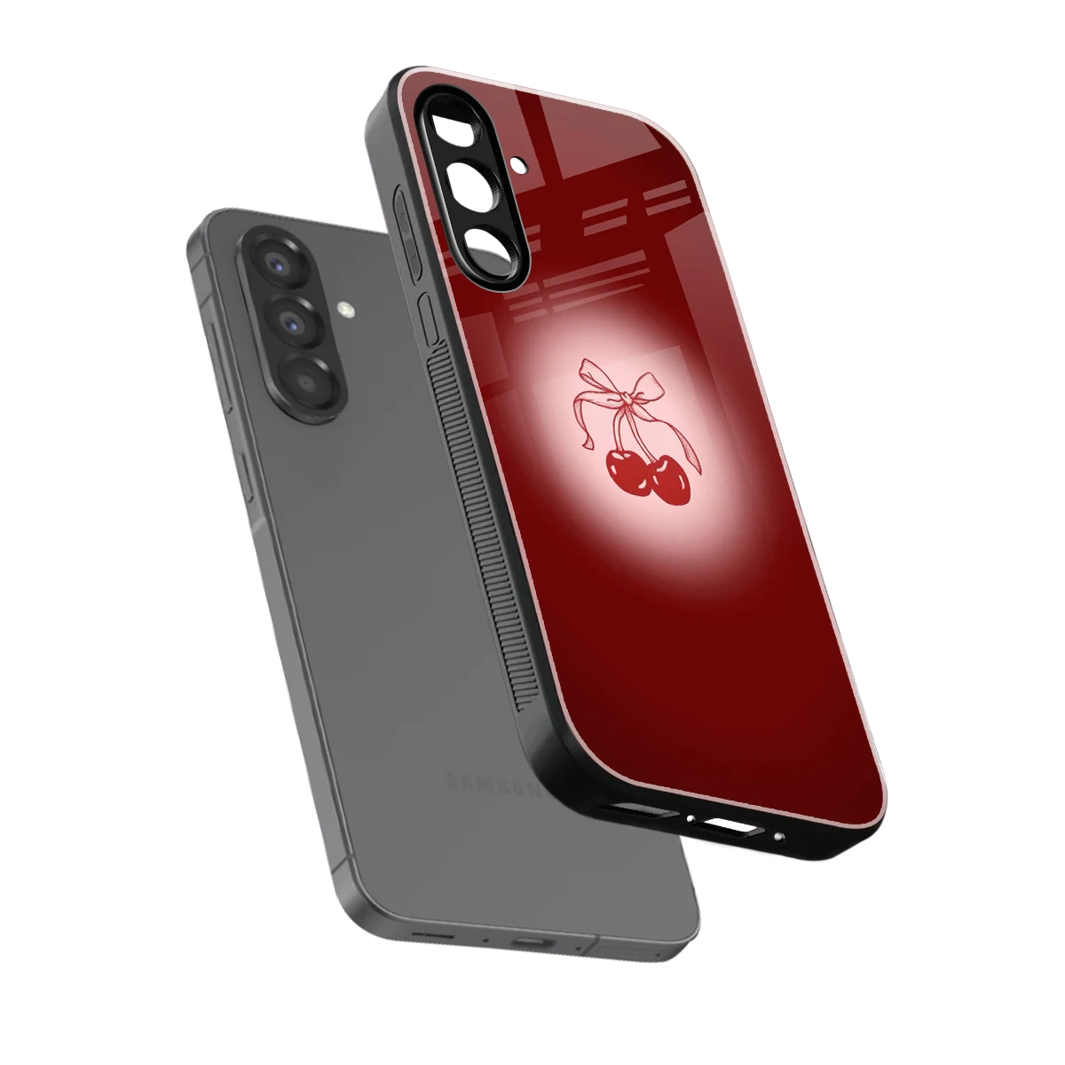 Cherry Bow sleek samsung galaxy a56 5g cover with tempered glass back and TPU edges