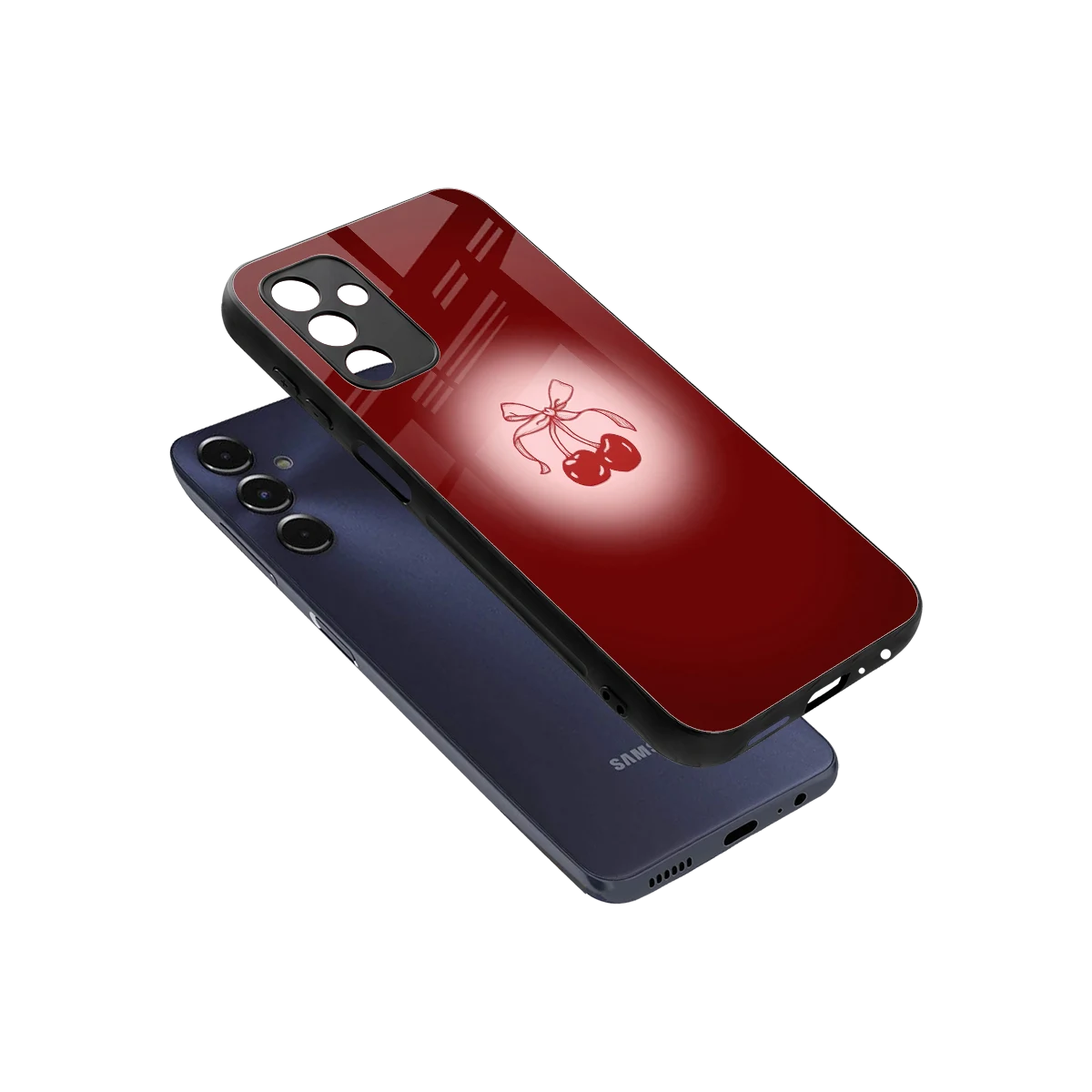 Cherry Bow sleek samsung galaxy m14 5g cover with tempered glass back and TPU edges