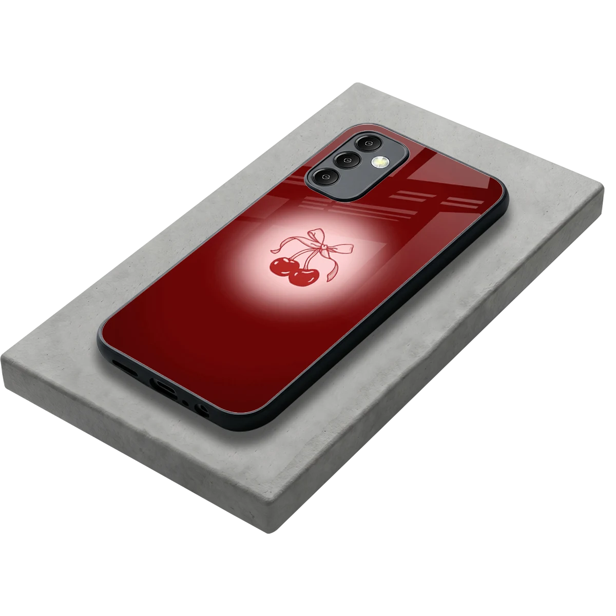 Cherry Bow stylish phone case for samsung galaxy m14 5g | glossy glass and slim fit