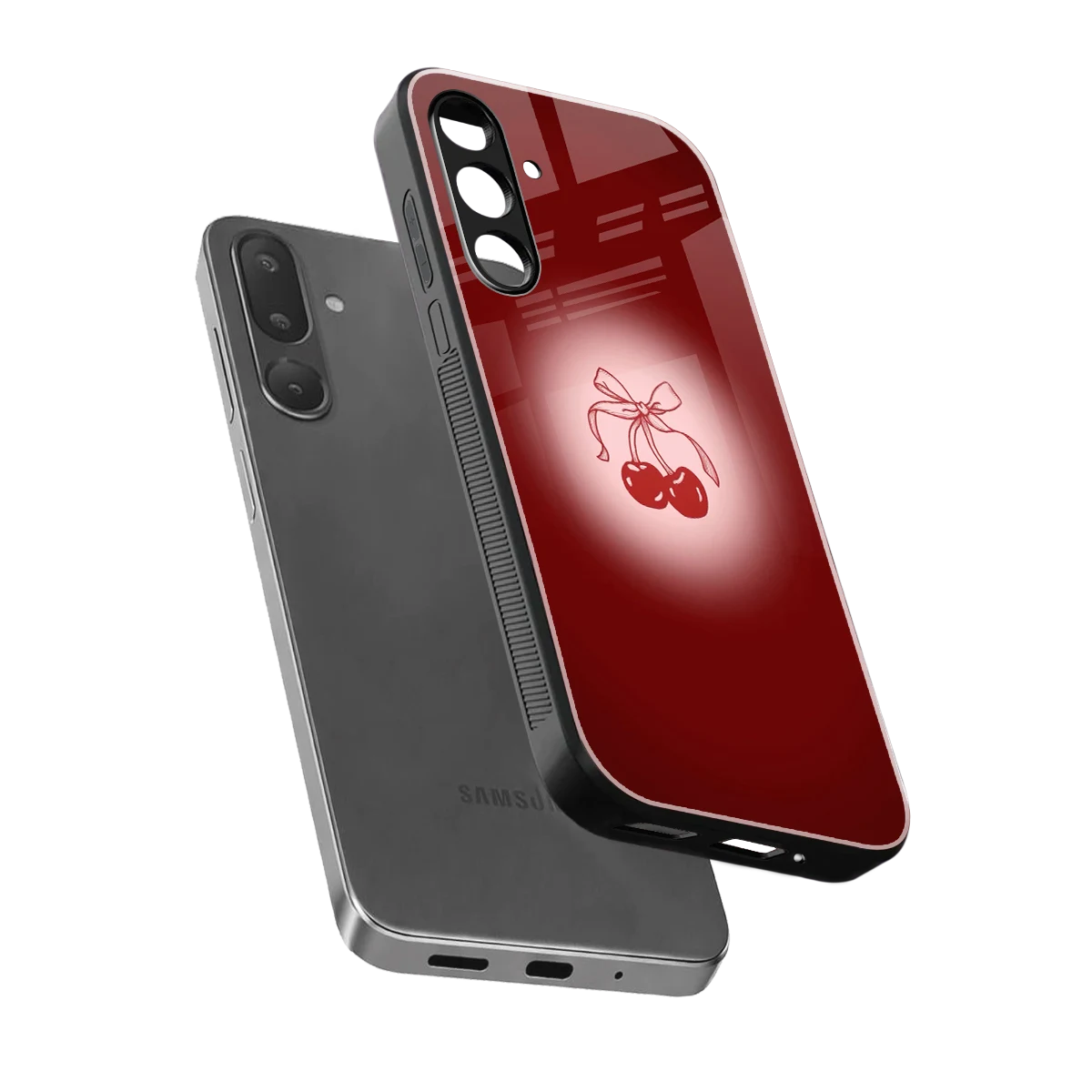 Cherry Bow sleek samsung galaxy m56 5g cover with tempered glass back and TPU edges