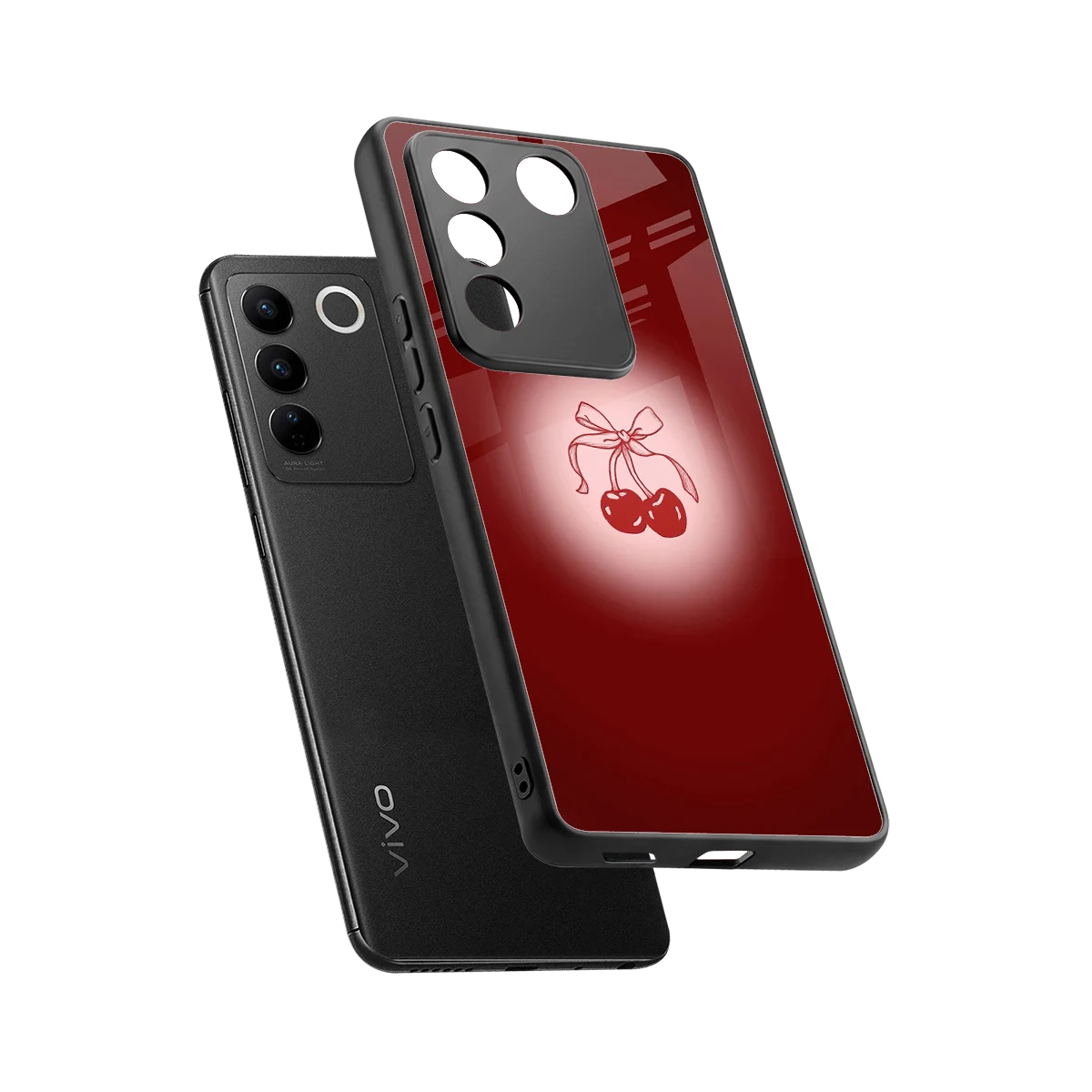 Cherry Bow sleek vivo v27 5g cover with tempered glass back and TPU edges