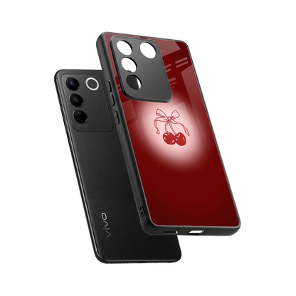 Cherry Bow sleek vivo v27 5g cover with tempered glass back and TPU edges