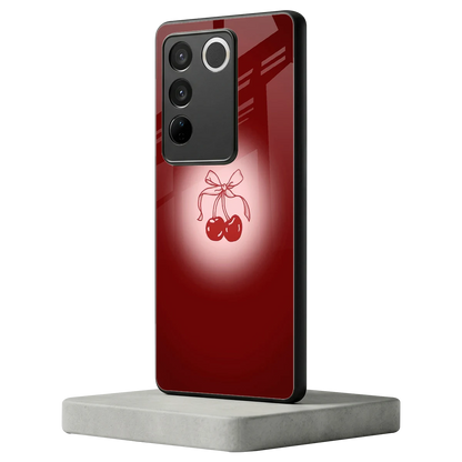 Cherry Bow vivo v27 5g mobile cover | shockproof glass phone case