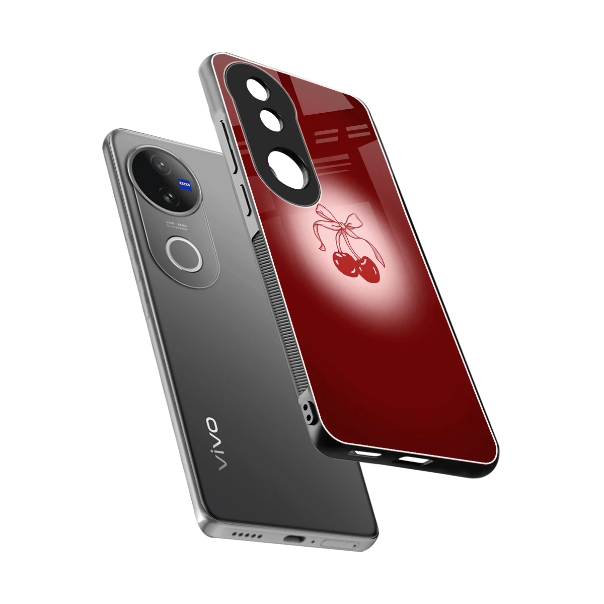 Cherry Bow sleek vivo v50 cover with tempered glass back and TPU edges