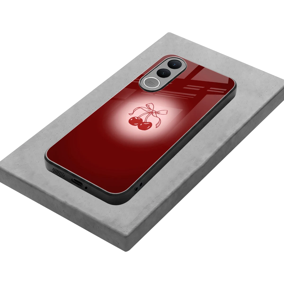 Cherry Bow stylish phone case for vivo v70 fe | glossy glass and slim fit