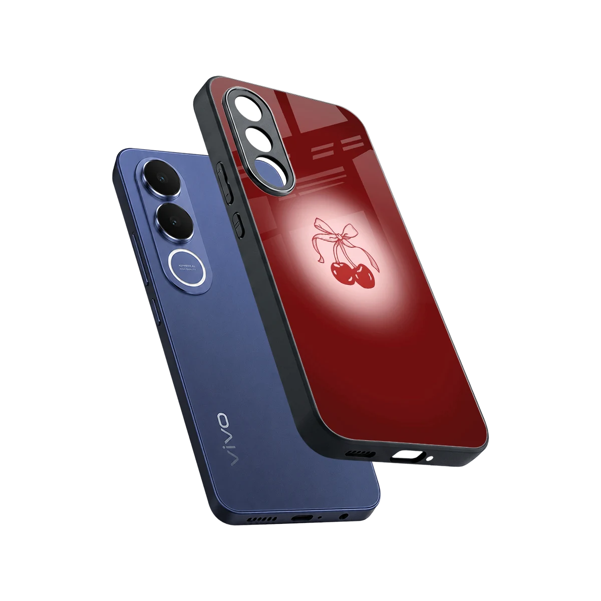 Cherry Bow sleek vivo v70 fe cover with tempered glass back and TPU edges