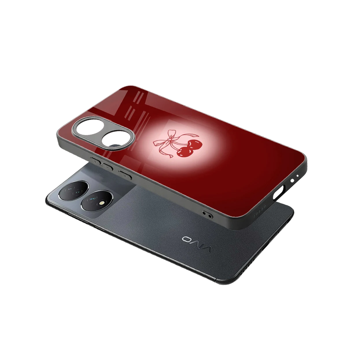 Cherry Bow sleek Vivo-y100 cover with tempered glass back and TPU edges