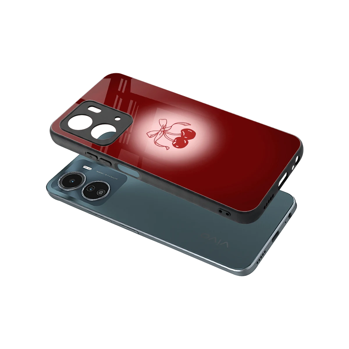 Cherry Bow sleek vivo y16 cover with tempered glass back and TPU edges