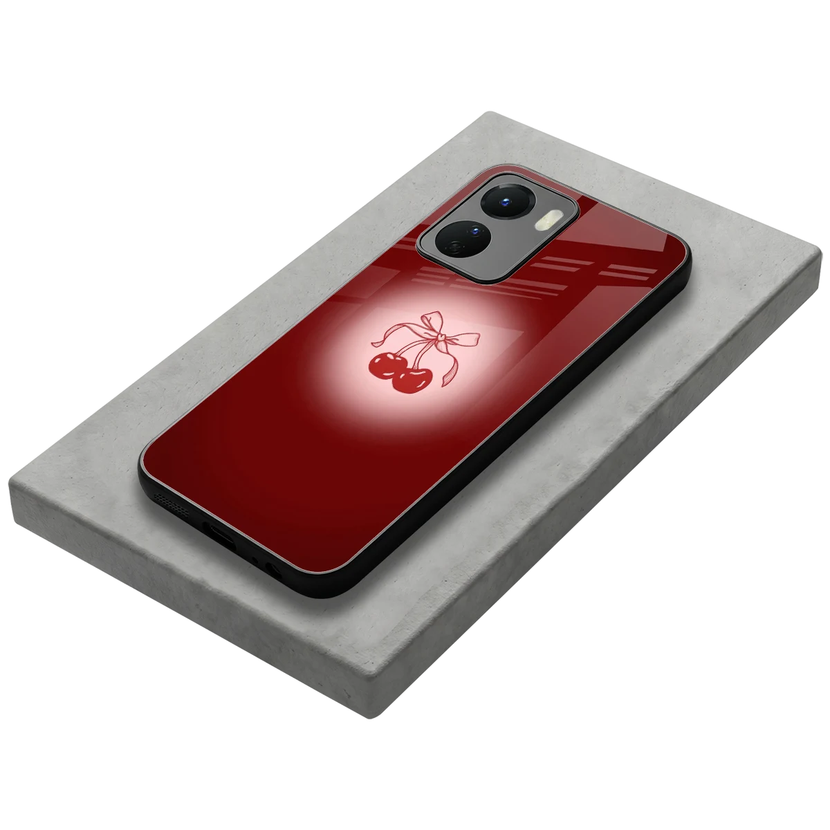 Cherry Bow stylish phone case for vivo y16 | glossy glass and slim fit