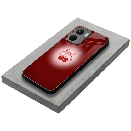 Cherry Bow stylish phone case for vivo y16 | glossy glass and slim fit
