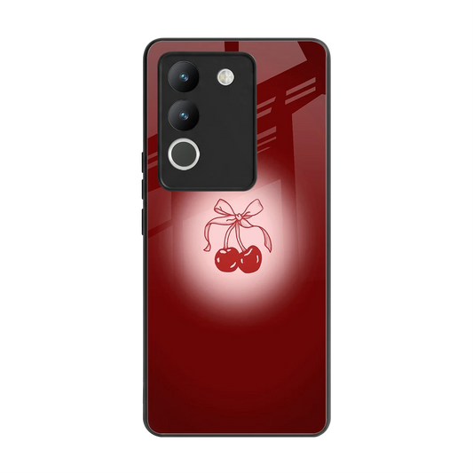 Cherry Bow back phone cover | glass case for vivo y200 5g