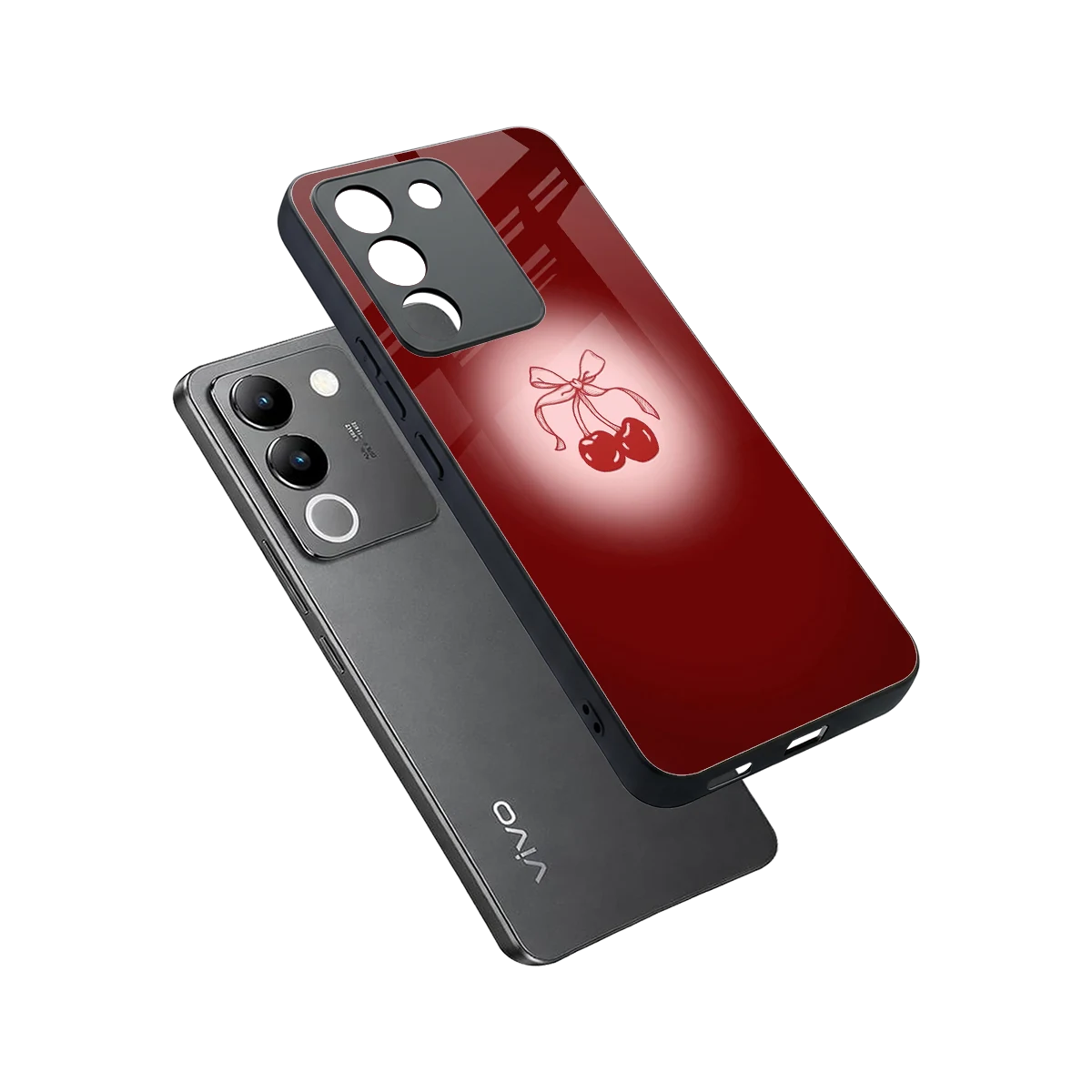 Cherry Bow sleek vivo y200 5g cover with tempered glass back and TPU edges