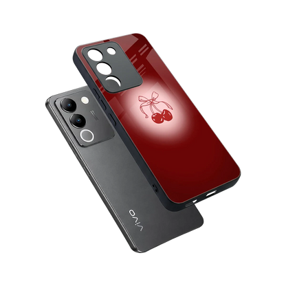 Cherry Bow sleek vivo y200 5g cover with tempered glass back and TPU edges