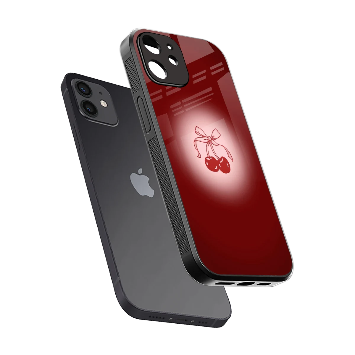 Cherry Bow sleek iphone 12 cover with tempered glass back and TPU edges