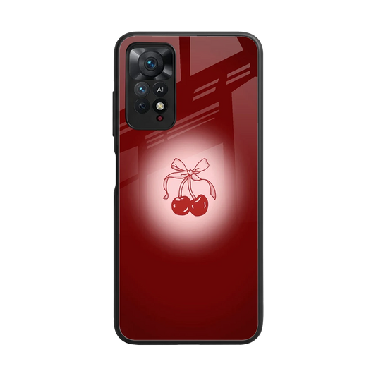 Cherry Bow back phone cover | glass case for redmi note 11 pro