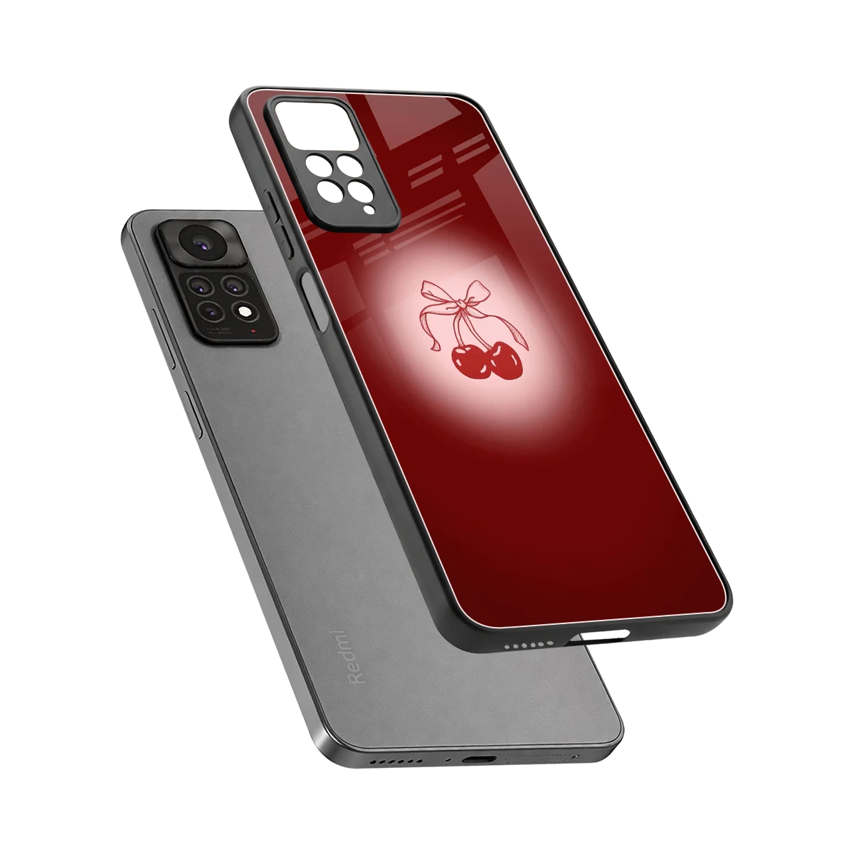Cherry Bow sleek redmi note 11 pro cover with tempered glass back and TPU edges