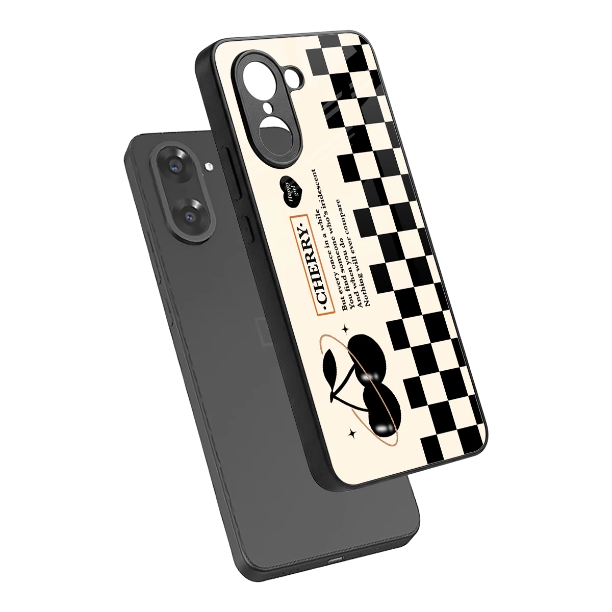 Cherry Checkered sleek oneplus nord ce5 5g cover with tempered glass back and TPU edges