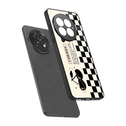 Cherry Checkered sleek oneplus 13 cover with tempered glass back and TPU edges