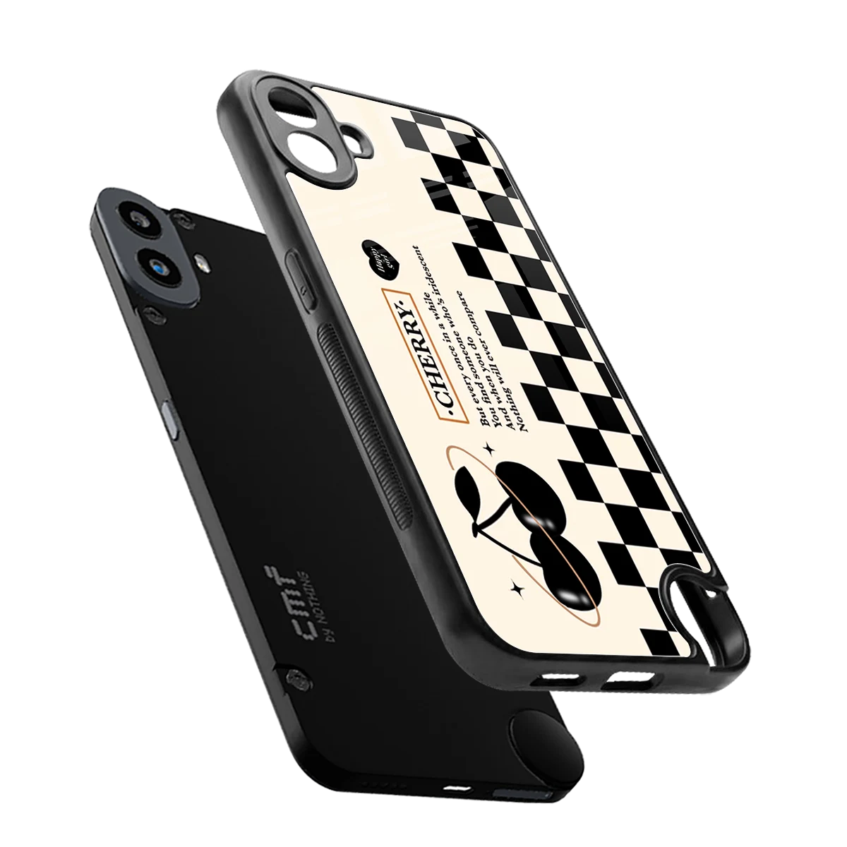 Cherry Checkered sleek cmf nothing phone 1 cover with tempered glass back and TPU edges
