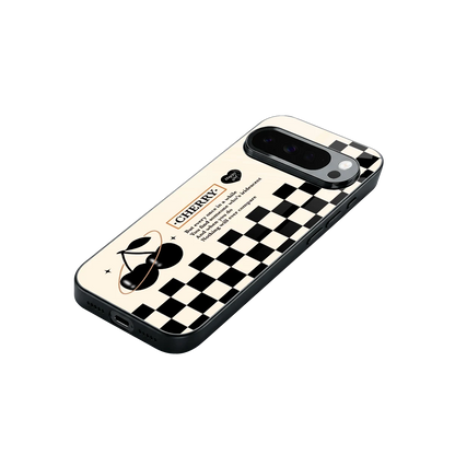 Cherry Checkered stylish phone case for google pixel 10 pro xl | glossy glass and slim fit