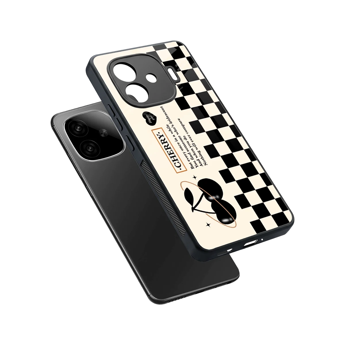 Cherry Checkered sleek iqoo neo 10r 5g cover with tempered glass back and TPU edges