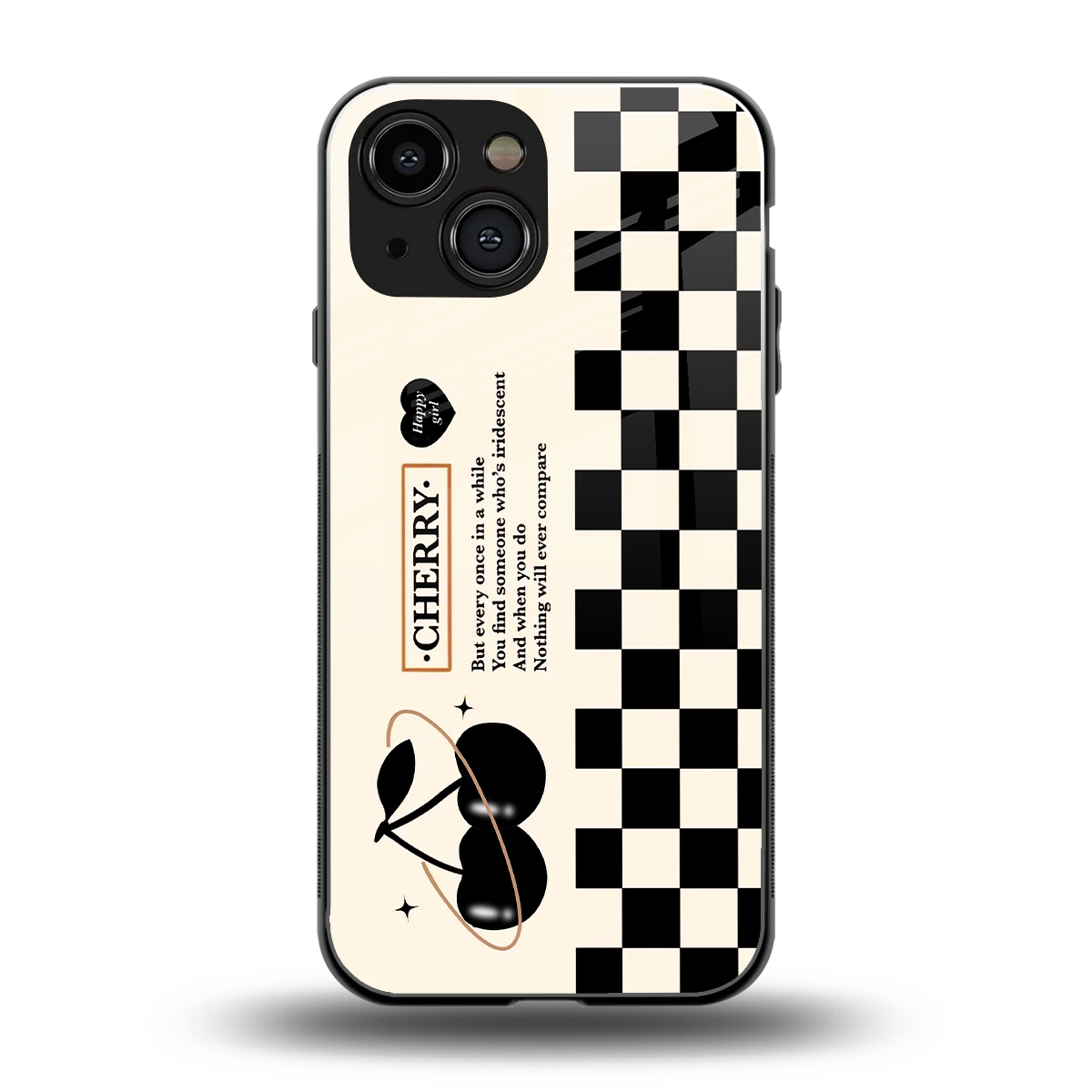 Cherry Checkered back phone cover | glass case for iphone 13 mini