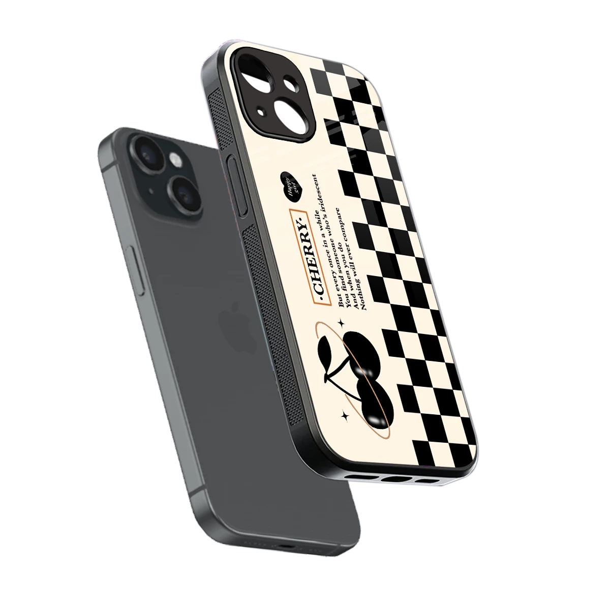 Cherry Checkered sleek iphone 13 cover with tempered glass back and TPU edges