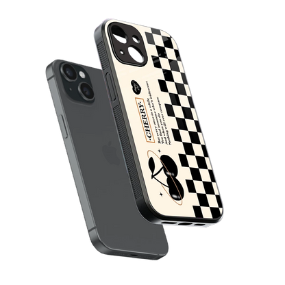 Cherry Checkered sleek iphone 13 cover with tempered glass back and TPU edges