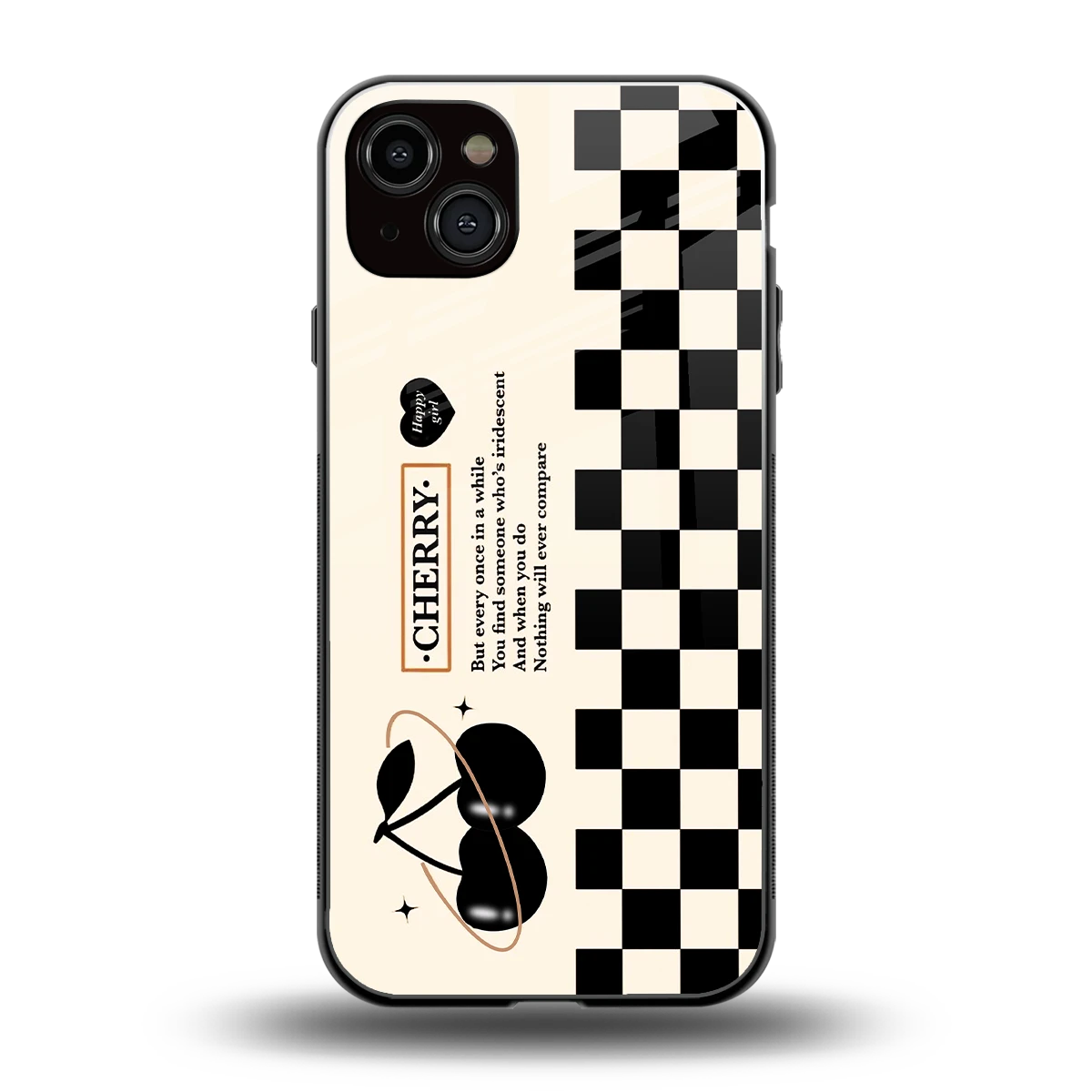Cherry Checkered back phone cover | glass case for iphone 14 plus
