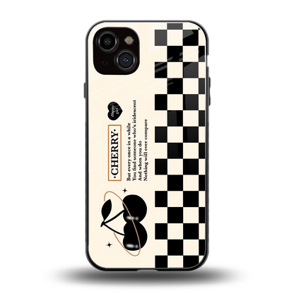 Cherry Checkered back phone cover | glass case for iphone 14 plus